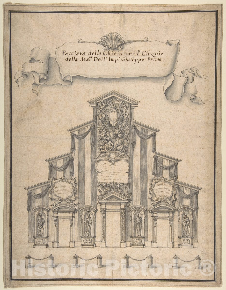 Art Print : Italian, First Half of The 18th Century - Decoration for The Façade of a Church for The Funeral of Joseph I, 1711 : Vintage Wall Art