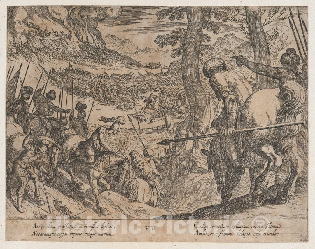 Art Print : Antonio Tempesta - Plate 8: Alexander Encircling The Enemy Troops with Fire, from The Deeds of Alexander The Great : Vintage Wall Art