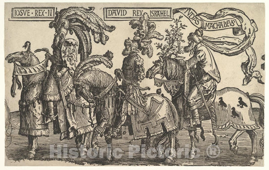 Art Print : Lucas Van Leyden - Joshua, David, and Judas Maccabee, from The Nine Heroes : Vintage Wall Art