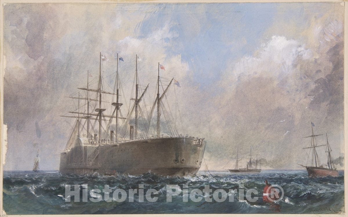 Art Print : Robert Charles Dudley - Telegraph Cable Fleet at Sea, 1865 : Vintage Wall Art