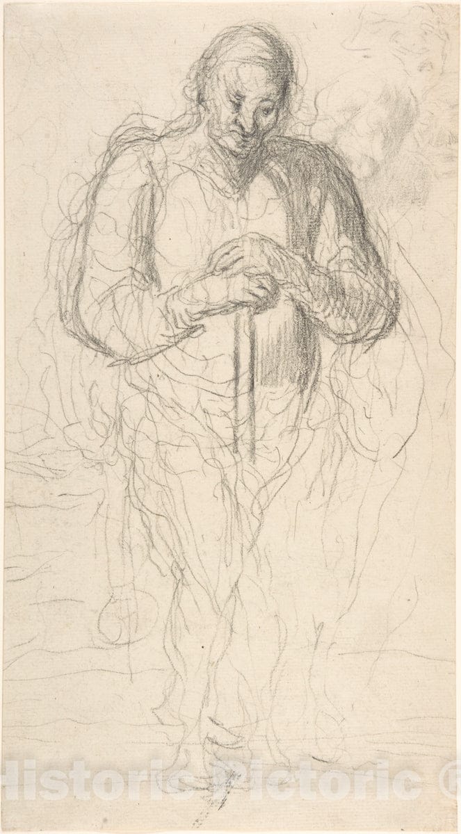 Art Print : Honoré Daumier - Standing Figure of a Man with a Staff : Vintage Wall Art