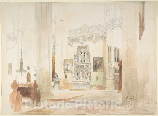 Art Print : Carl Georg Anton Graeb - Interior of Saint Severin Church in Erfurt : Vintage Wall Art