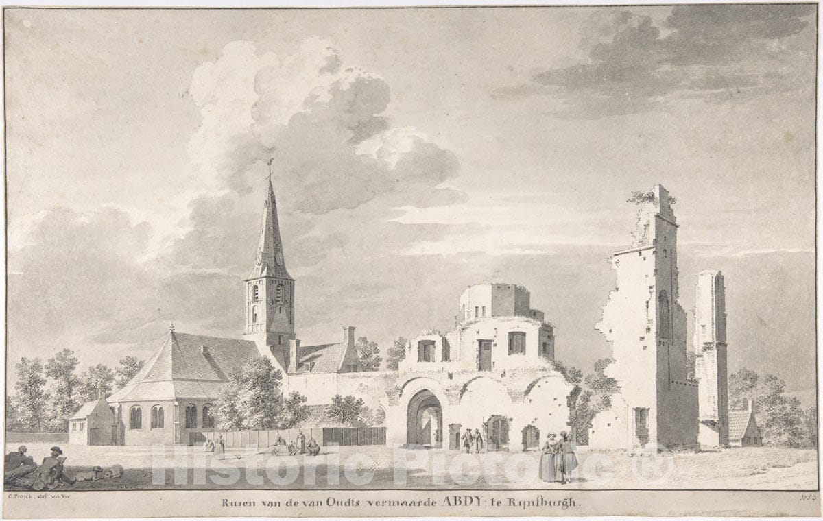 Art Print : Cornelis Pronk - The Church and Ruins of Rijnsburg, Seen from The Northeast : Vintage Wall Art