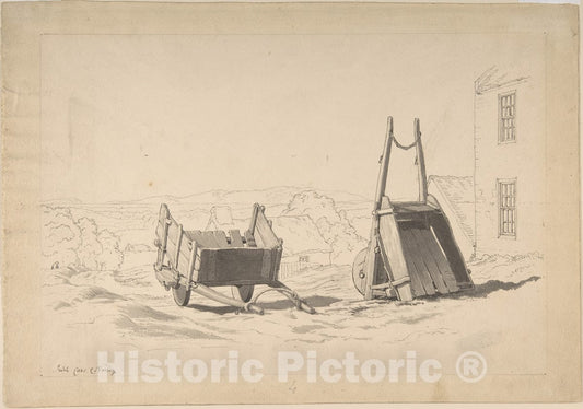Art Print : Cornelius Varley - Irish Cars (Study of Two Carts in a Landscape) : Vintage Wall Art