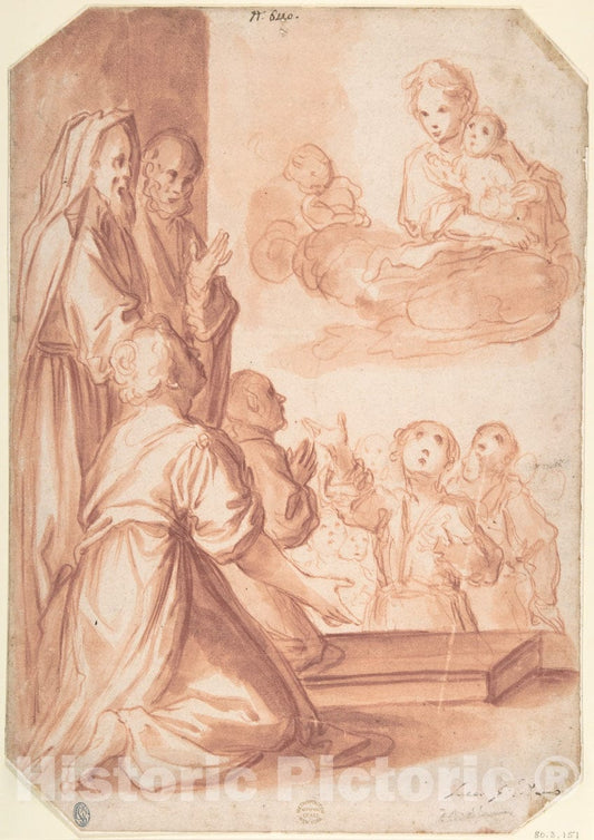 Art Print : Italian, 16th to Early 17th Century - Madonna and Child and Worshippers : Vintage Wall Art