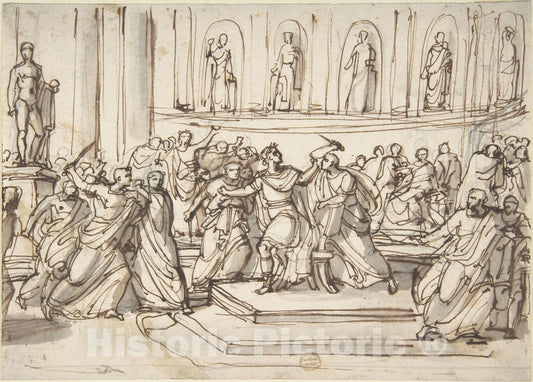 Art Print : Vincenzo Camuccini - Assassination of Julius Caesar : Vintage Wall Art