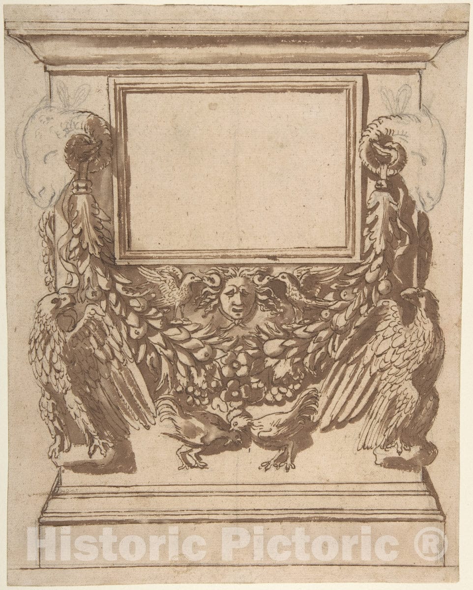 Art Print : Circle of Nicolas Poussin - Cinerary Urn, After The Antique : Vintage Wall Art