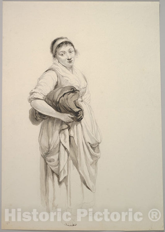 Art Print : Jacob Van Strij - A Standing Young Washerwoman : Vintage Wall Art