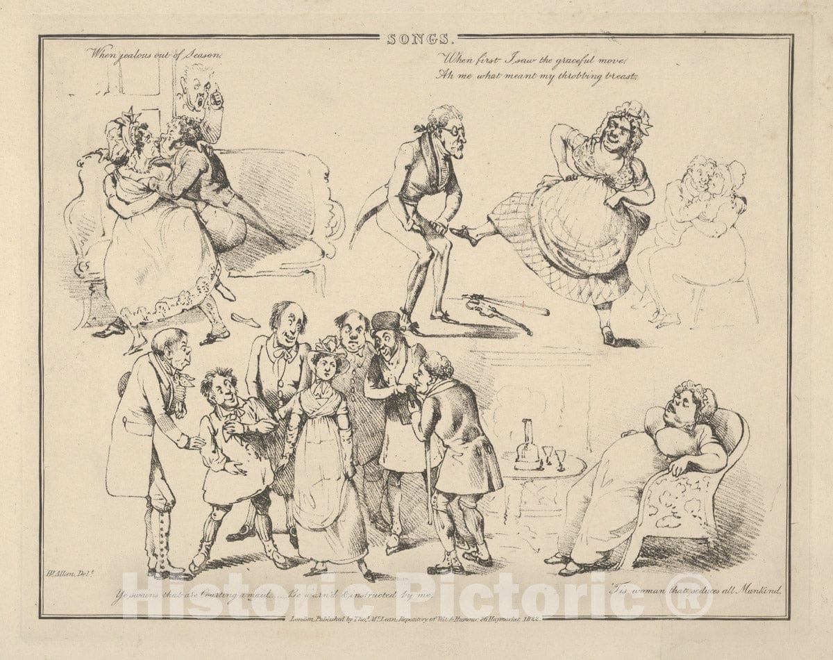 Art Print : Henry Thomas Alken - Songs:When Jealous Out of Season. : Vintage Wall Art
