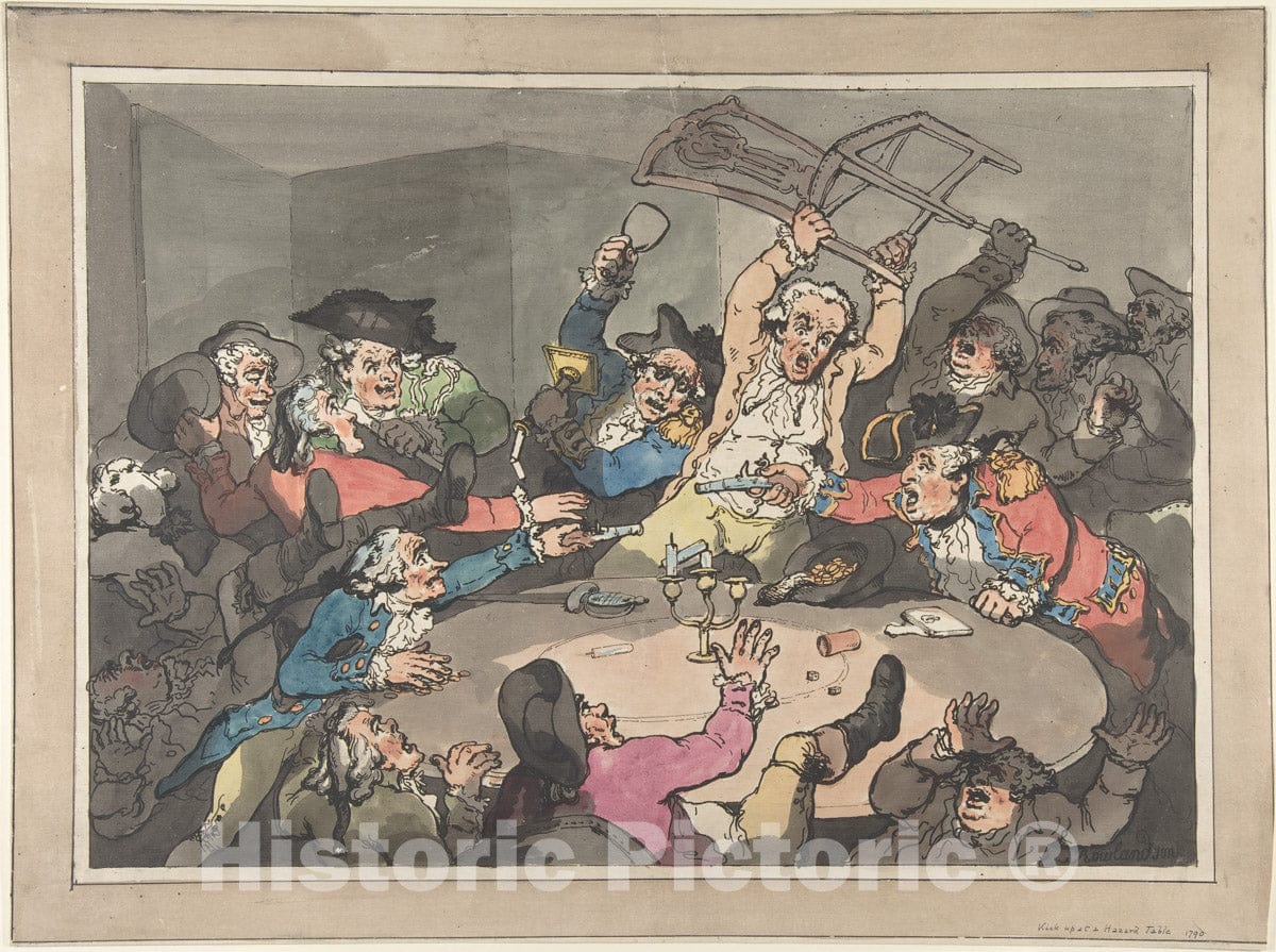 Art Print : Thomas Rowlandson - Kick Up at a Hazard Table : Vintage Wall Art