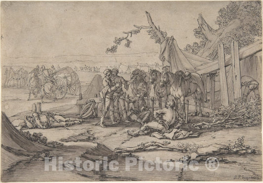 Art Print : Georg Philipp Rugendas - Cavalry Men at Rest : Vintage Wall Art