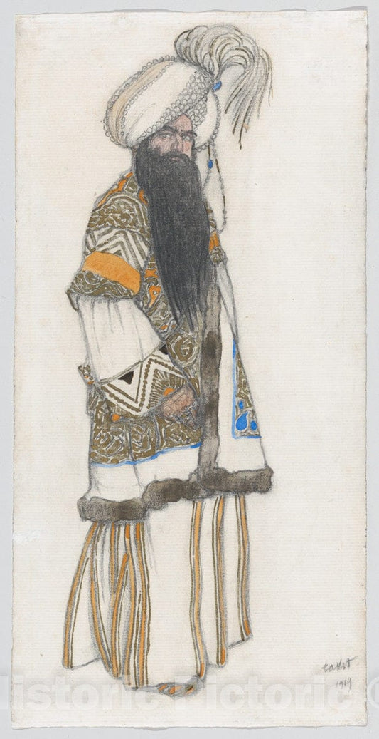 Art Print : Léon Bakst - Costume Design for The 'Sultan Samarkand' for The Ballet 'Schéhérazade' : Vintage Wall Art
