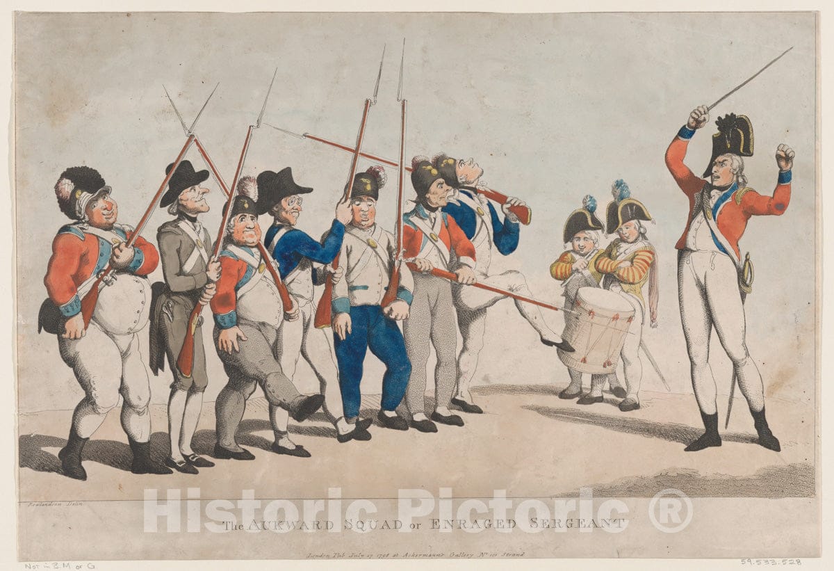 Art Print : Thomas Rowlandson - The Awkward Squad or Enraged Sergeant : Vintage Wall Art