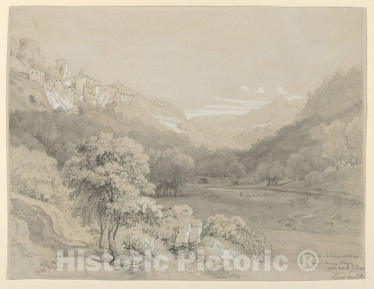 Art Print : Louis Gurlitt - A View of Cavi in The Sabine Hills : Vintage Wall Art