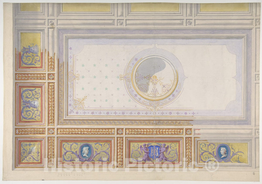 Art Print : Jules-Edmond-Charles Lachaise - Ceiling Design for Bedroom of Duchesse de Newcastle, Hôtel of Madame Hope : Vintage Wall Art