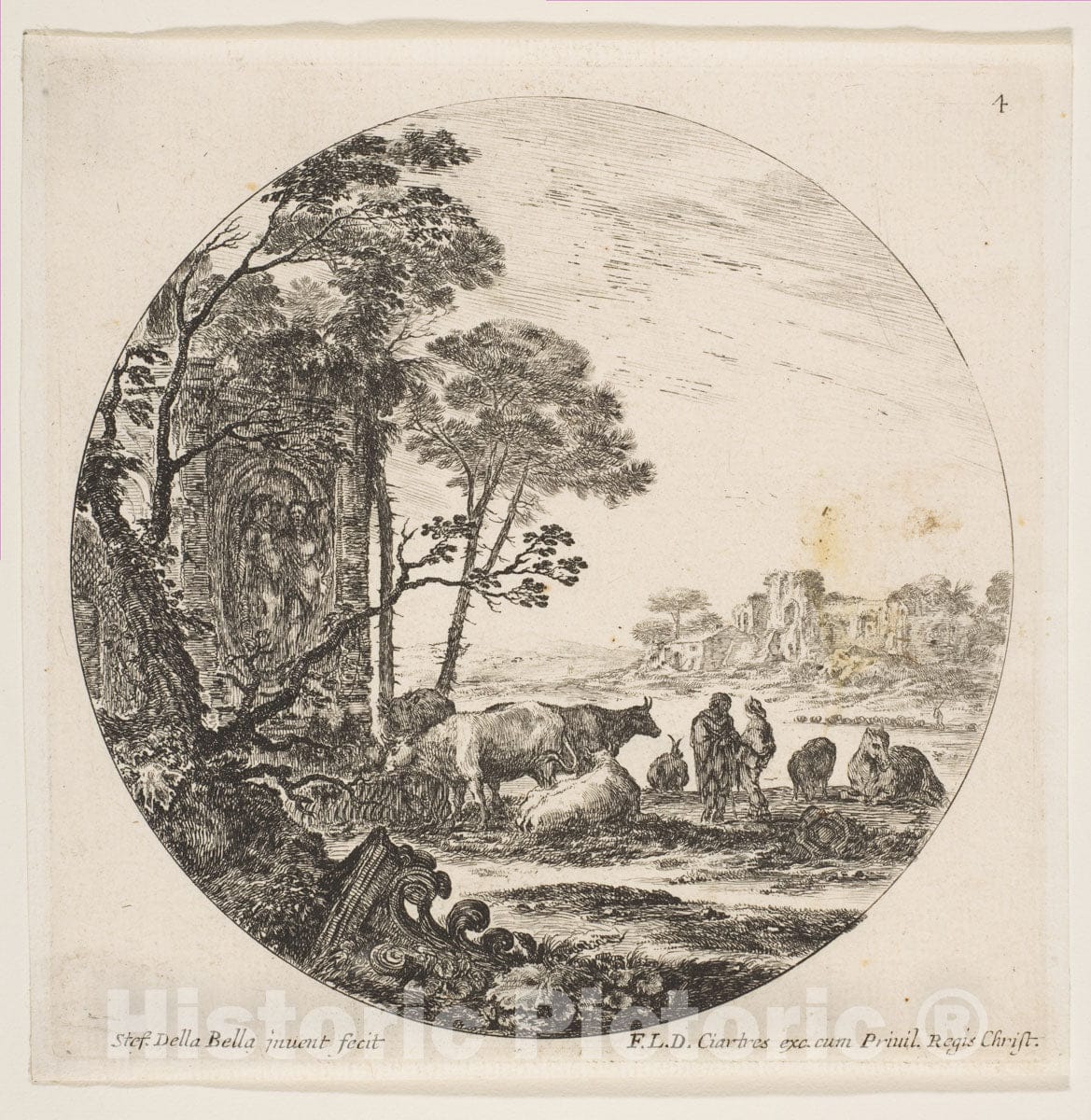 Art Print : Plate 4: a Corinthian Capital - Artist: Stefano Della Bella - Created: c1646 : Vintage Wall Art