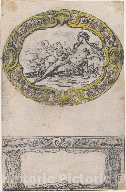 Art Print : Hubert François Gravelot - Design for an Oval Gold Box : Vintage Wall Art