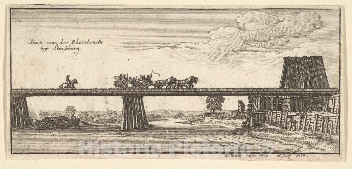 Art Print : Wenceslaus Hollar - Strasbourg: The Kehl Bridge : Vintage Wall Art