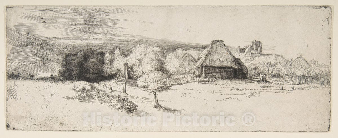 Art Print : Rembrandt (Rembrandt Van Rijn) - Landscape with Trees, Farm Buildings, and a Tower : Vintage Wall Art