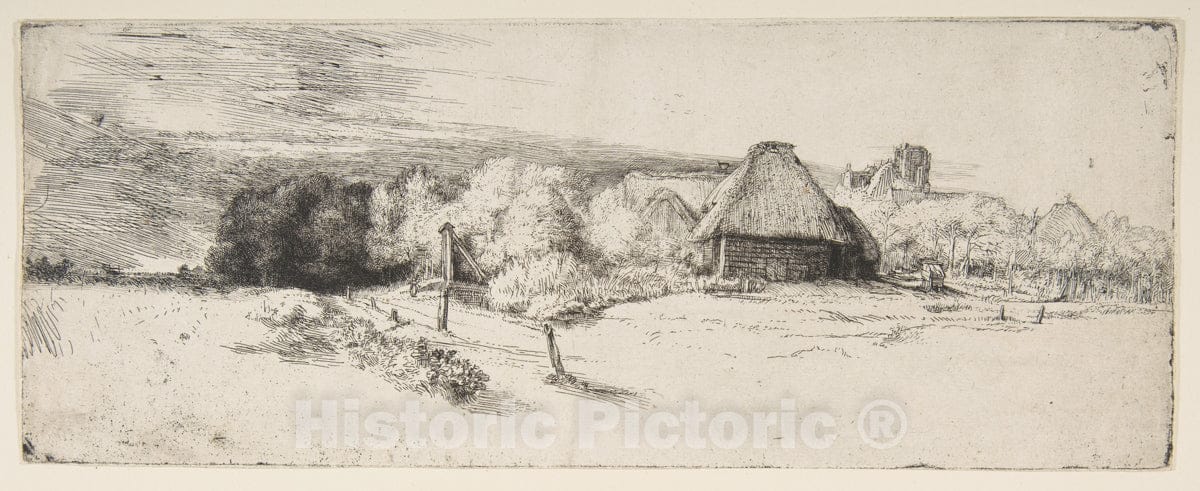 Art Print : Rembrandt (Rembrandt Van Rijn) - Landscape with Trees, Farm Buildings, and a Tower : Vintage Wall Art