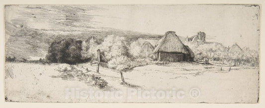 Art Print : Rembrandt (Rembrandt Van Rijn) - Landscape with Trees, Farm Buildings, and a Tower : Vintage Wall Art