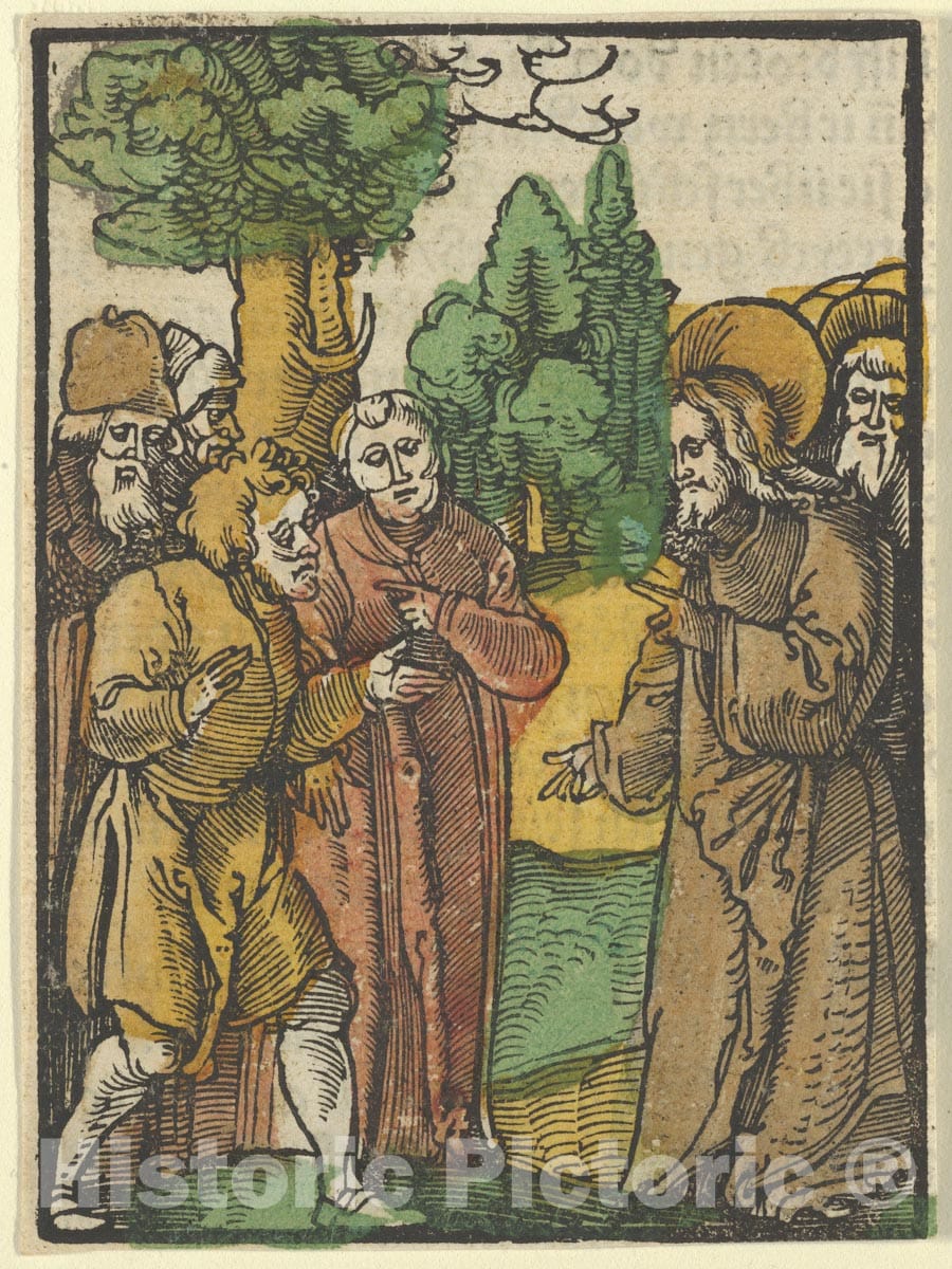 Art Print : Hans Schäufelein - Christ and The Pharisees, from Das Plenarium 2 : Vintage Wall Art