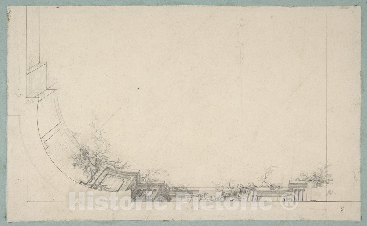 Art Print : Jules-Edmond-Charles Lachaise - Partial Design for a Ceiling Decorated with a Trompe L'Oeil Balustrade : Vintage Wall Art