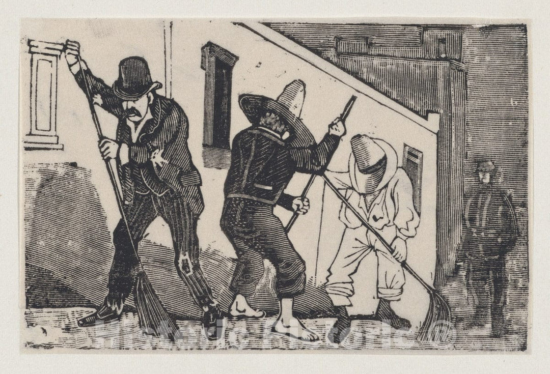 Art Print : José Guadalupe Posada - A Group of Men Sweeping The Street : Vintage Wall Art