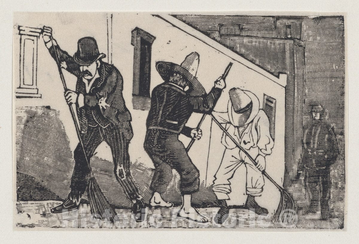 Art Print : José Guadalupe Posada - A Group of Men Sweeping The Street : Vintage Wall Art