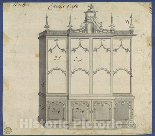 Art Print : Thomas Chippendale - China Case, from Chippendale Drawings, Vol. II 4 : Vintage Wall Art