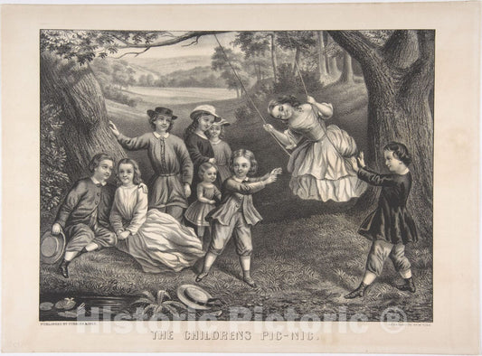 Art Print : Currier & Ives - The Children's Pic-Nic : Vintage Wall Art