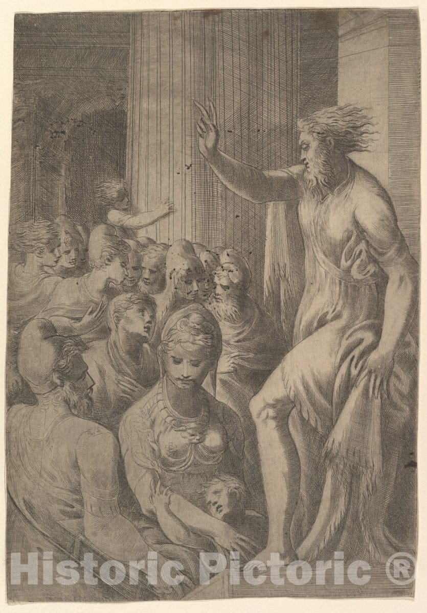 Art Print : Andrea Schiavone (Andrea Meldola) - Saint Paul Preaching in Athens : Vintage Wall Art