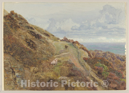 Art Print : John Brett - Bonchurch Downs : Vintage Wall Art