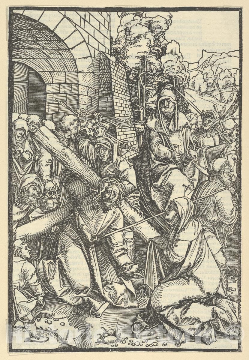 Art Print : Hans Schäufelein - The Bearing of The Cross, from Speculum passionis Domini Nostri Ihesu Christi : Vintage Wall Art