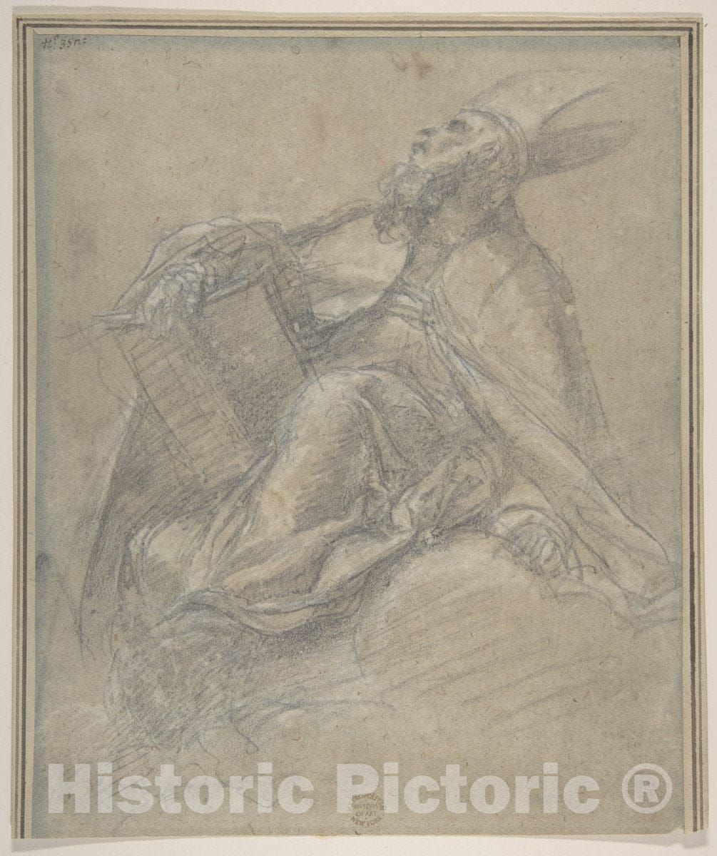 Art Print : Jacopo Palma The Younger - Seated Bishop Holding a Book : Vintage Wall Art