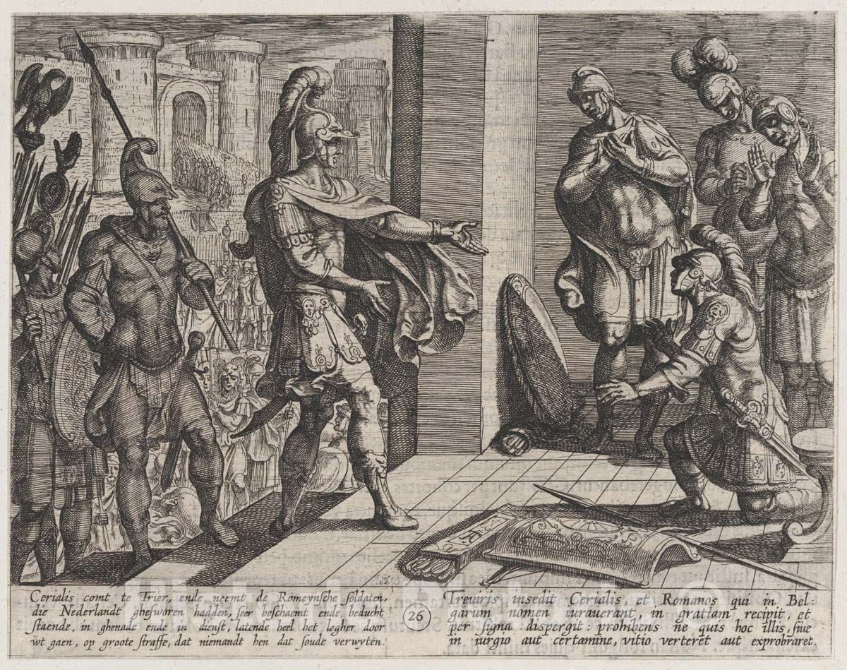 Art Print : Plate 26: Cerialis Pardons and Relieves Roman Soliders who had Helped Civilis - Artist: Antonio Tempesta - Created: 1611 : Vintage Wall Art