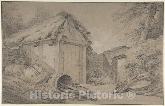 Art Print : Charles Michel Ange Challe - Farmyard : Vintage Wall Art