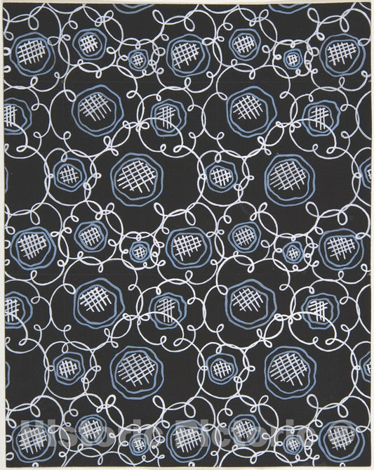 Art Print : Paul Poiret - Fabric Design with Blue Flowers 2 : Vintage Wall Art