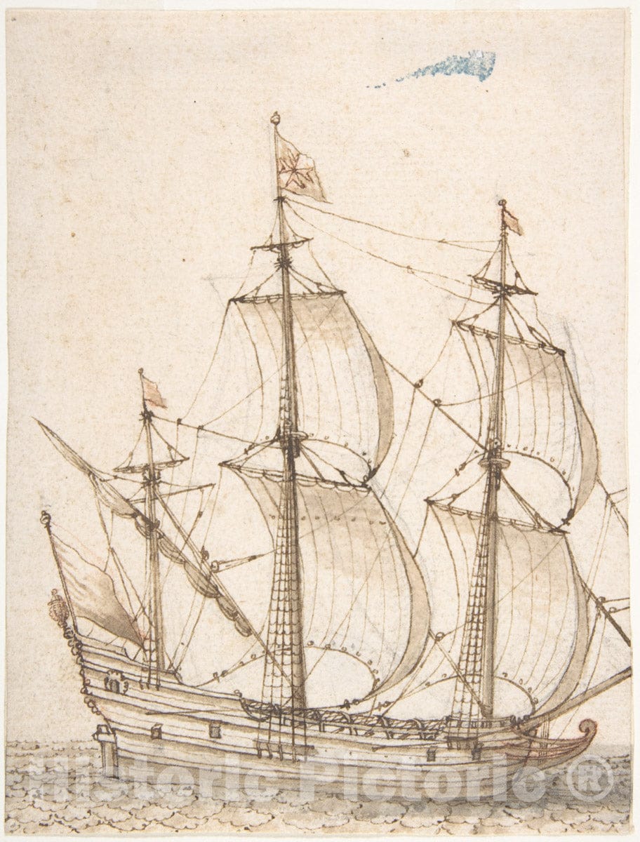 Art Print : Willem Van de Velde I - Old Ship Model : Vintage Wall Art