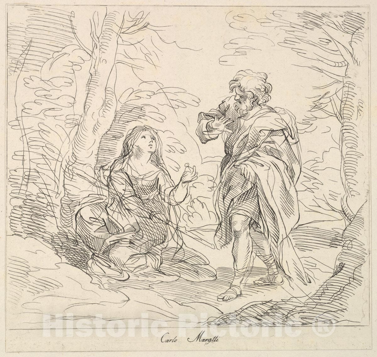 Art Print : Giuseppe Canale - Seated Woman and Bearded Man in a Landscape : Vintage Wall Art