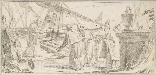 Art Print : Giovanni Battista Tiepolo - Illustration for a Book: Bishops and Monks Being Received at a Ship by a Venerable Dignitary : Vintage Wall Art