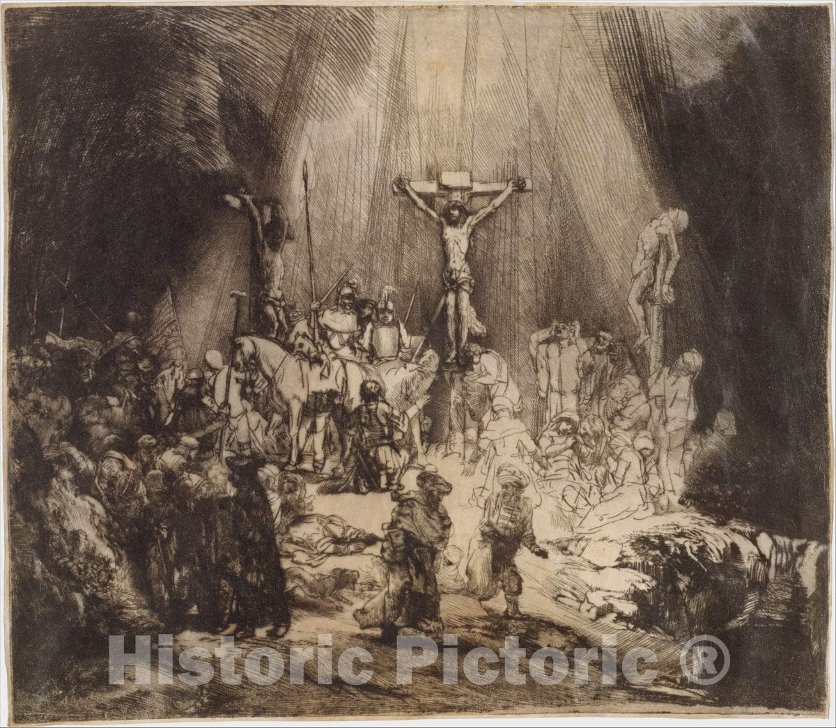 Art Print : Rembrandt (Rembrandt Van Rijn) - Christ Crucified Between The Two Thieves: The Three Crosses 2 : Vintage Wall Art