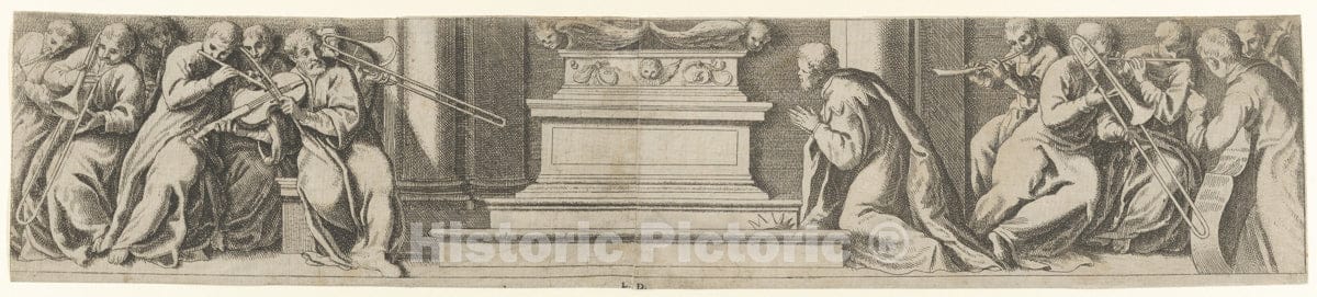 Art Print : Léon Davent - A King Kneeling Before an Altar : Vintage Wall Art
