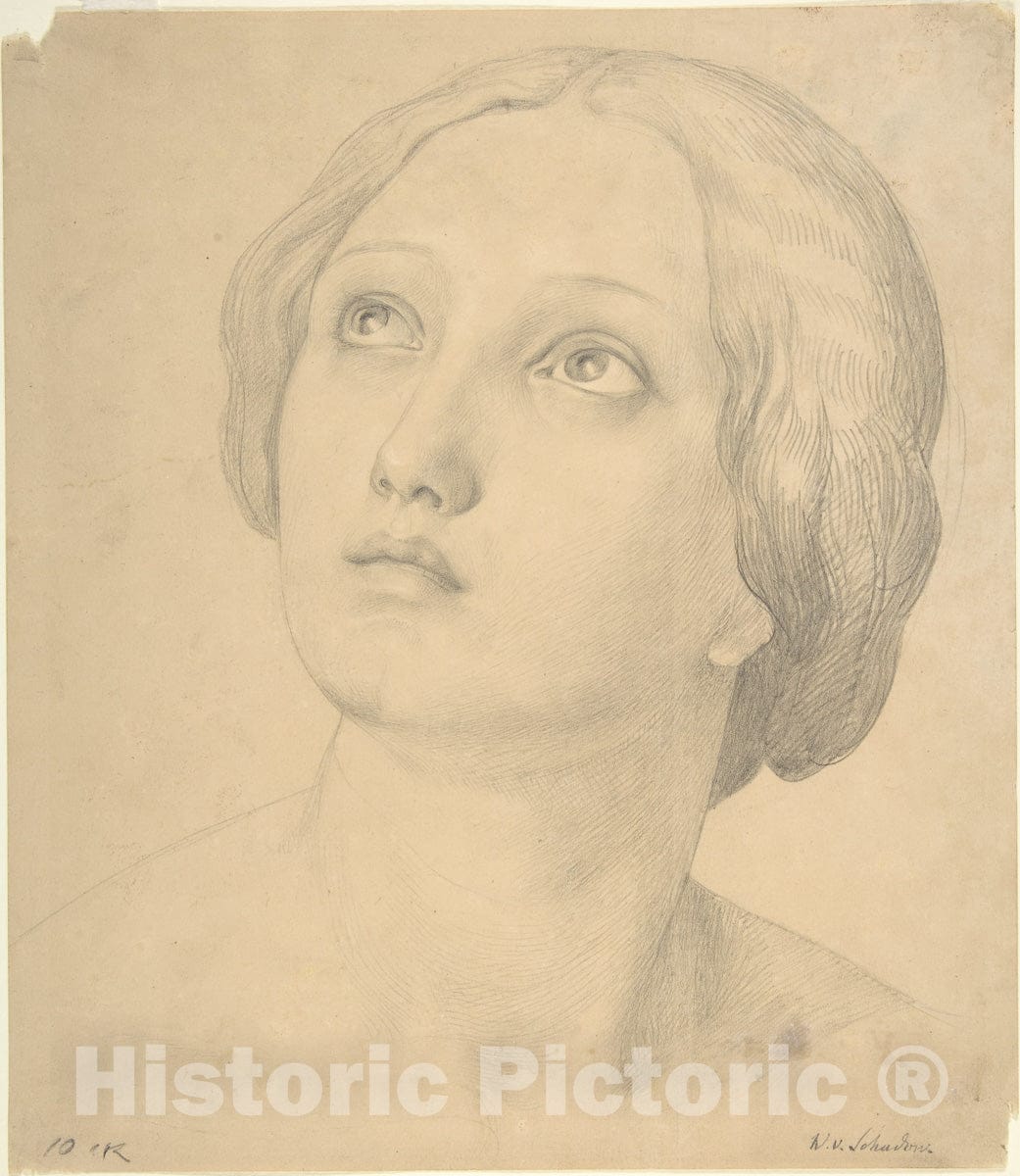 Art Print : Wilhelm Schadow - Head of a Woman Looking Up : Vintage Wall Art