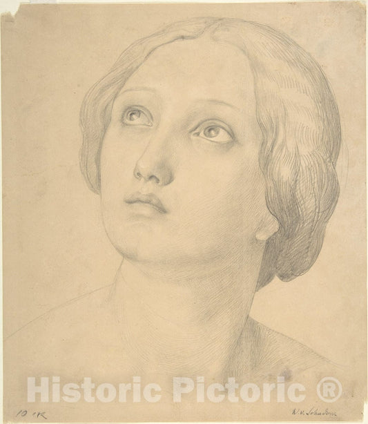 Art Print : Wilhelm Schadow - Head of a Woman Looking Up : Vintage Wall Art