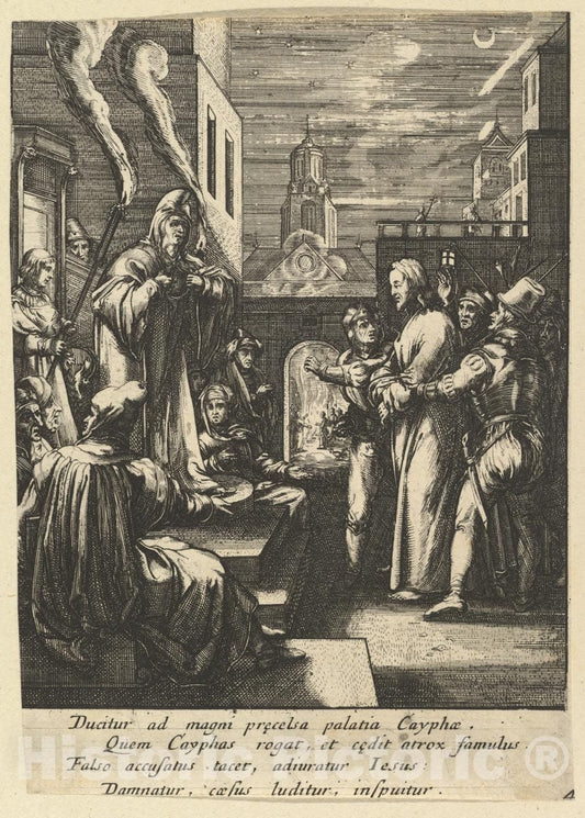 Art Print : Nicolas Cochin - Christ Before Caiaphus, from The Passion of Christ (After H. Goltzius) : Vintage Wall Art