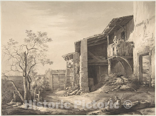 Art Print : Jean Jacques de Boissieu - Farmyard : Vintage Wall Art