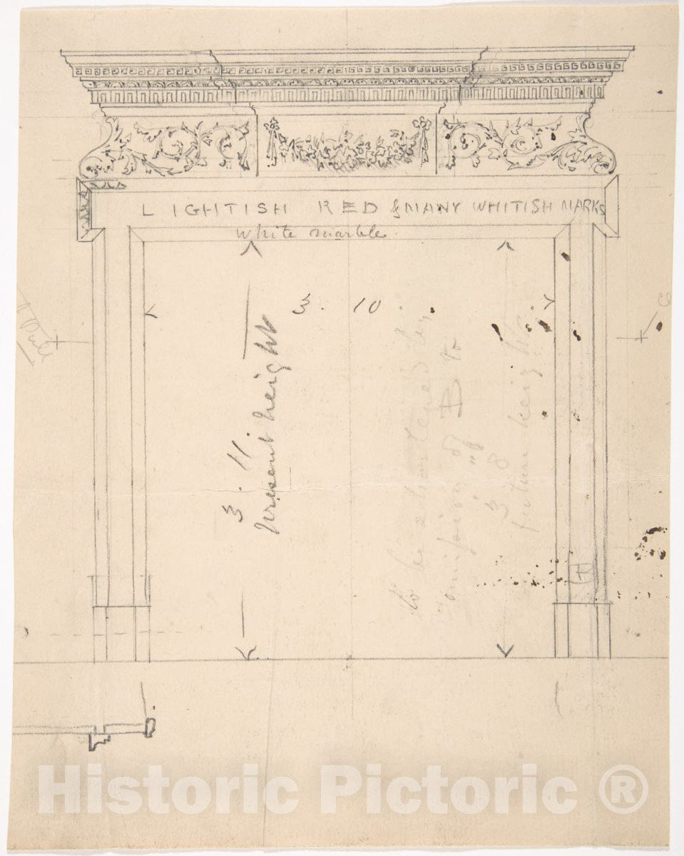 Art Print : British, 19th Century - Design for a Fireplace : Vintage Wall Art