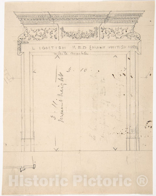 Art Print : British, 19th Century - Design for a Fireplace : Vintage Wall Art