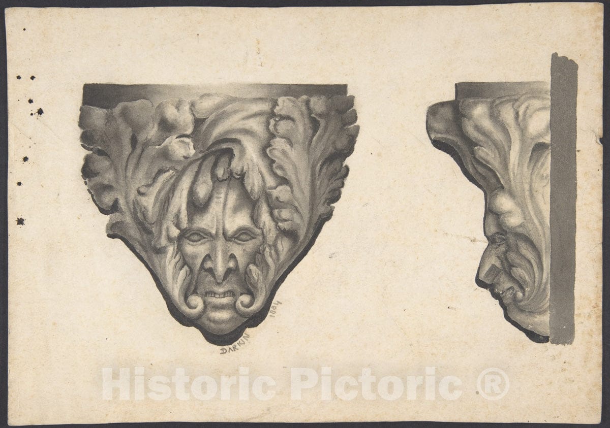 Art Print : John Darkin - Sketches of Carved Medieval Bosses : Vintage Wall Art